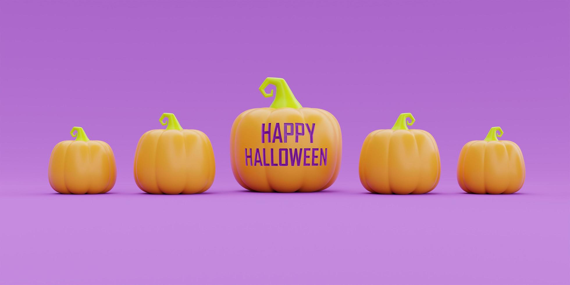 joyeux halloween avec personnage de citrouilles jack-o-lantern sur fond violet, vacances traditionnelles d'octobre, rendu 3d. photo