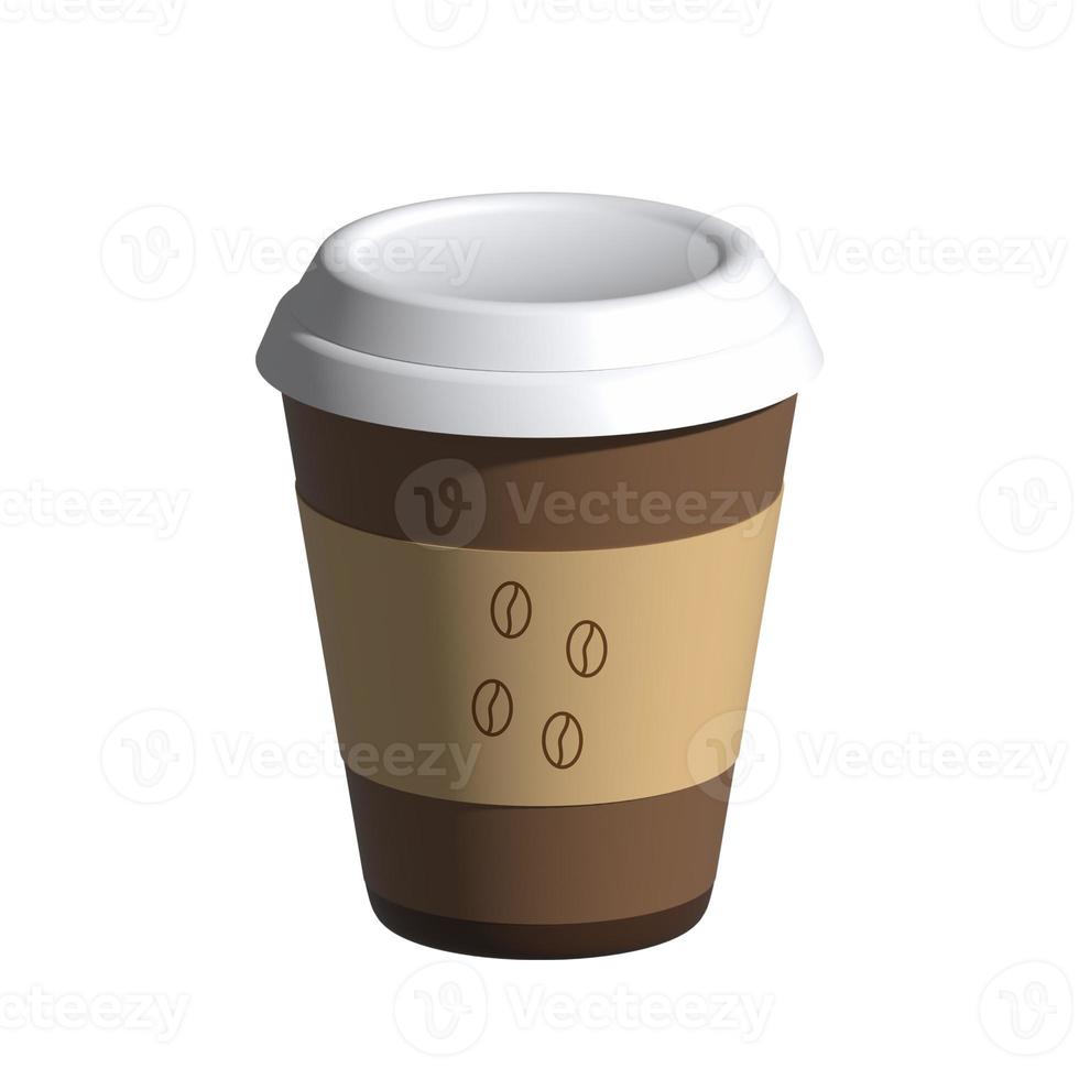 tasse à café en papier brun sur blanc. Tasse à café 3d pour aller à l'illustration de la maquette. photo