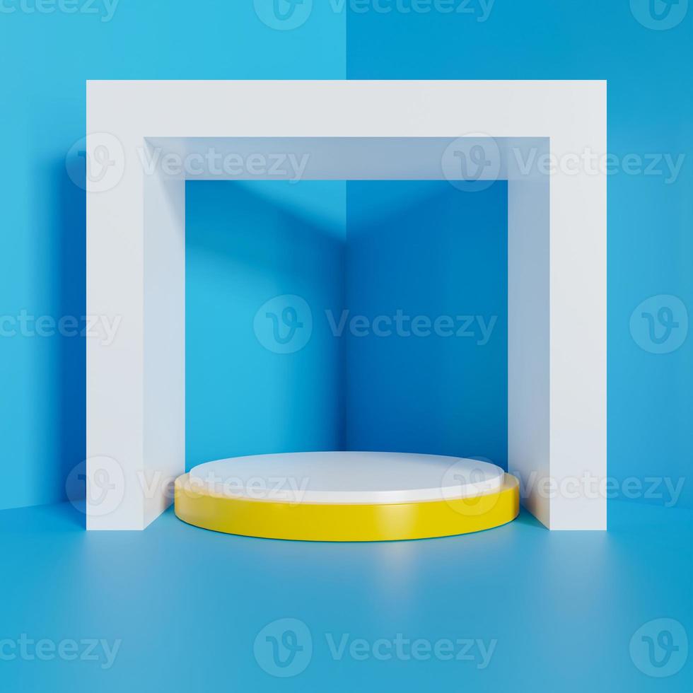 scène avec podium minimaliste sur fond bleu. rendu 3D photo