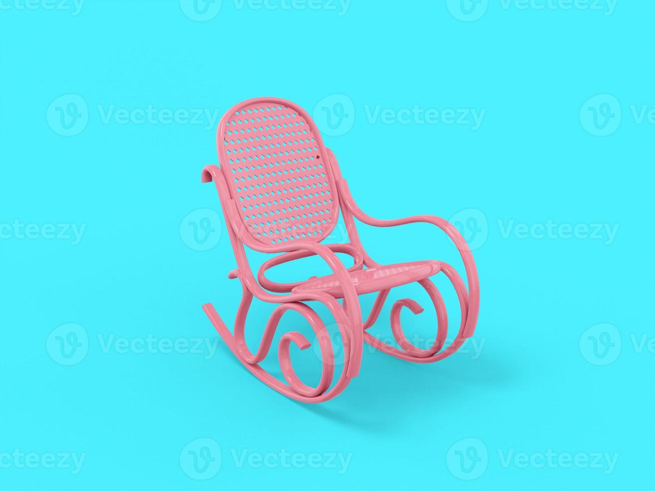 chaise à bascule rétro mono couleur rose sur fond uni bleu. objet design minimaliste. icône de rendu 3d élément d'interface utilisateur ux. photo