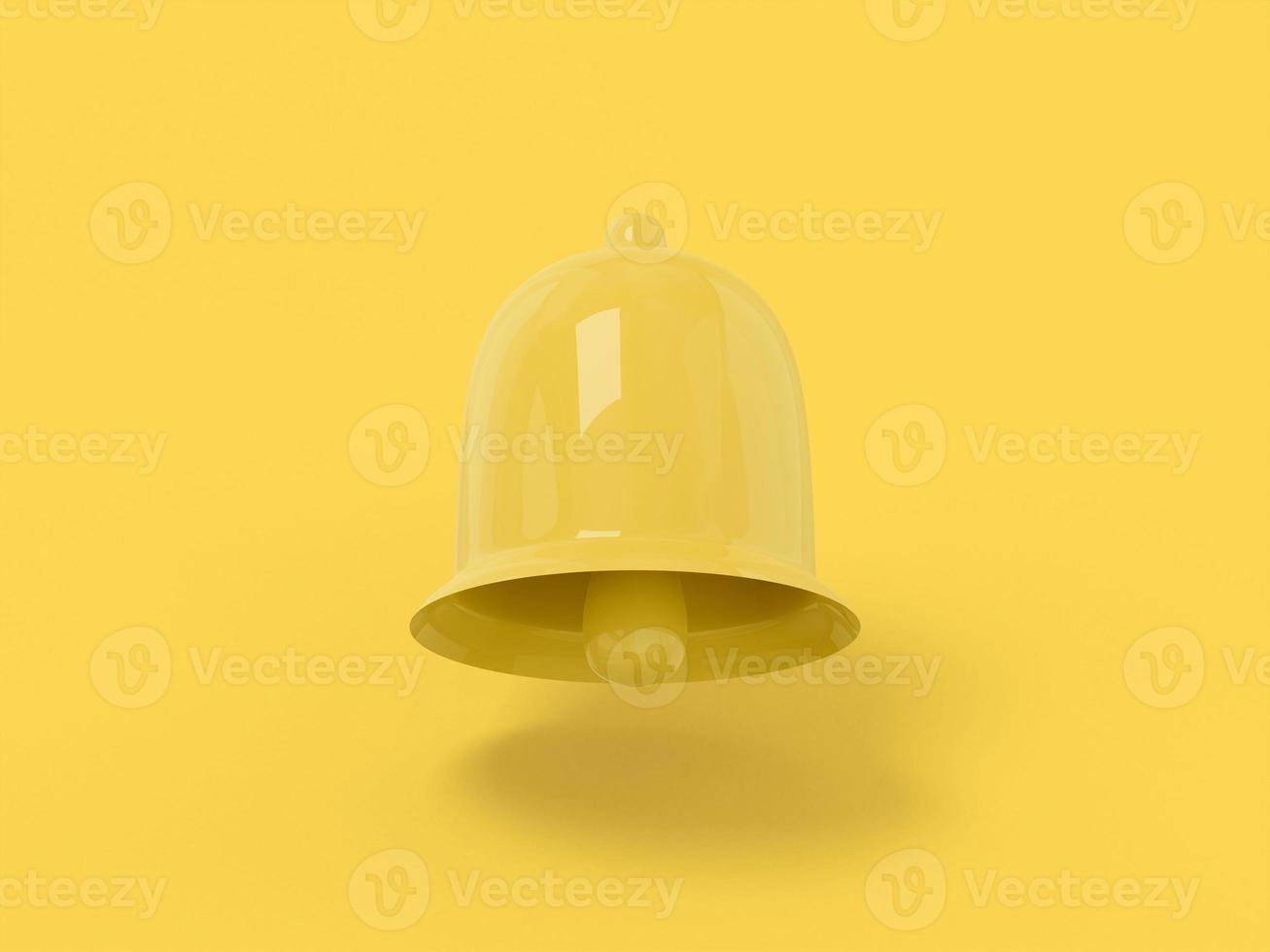 cloche jaune d'une couleur sur un fond plat jaune. objet design minimaliste. icône de rendu 3d élément d'interface utilisateur ux. photo