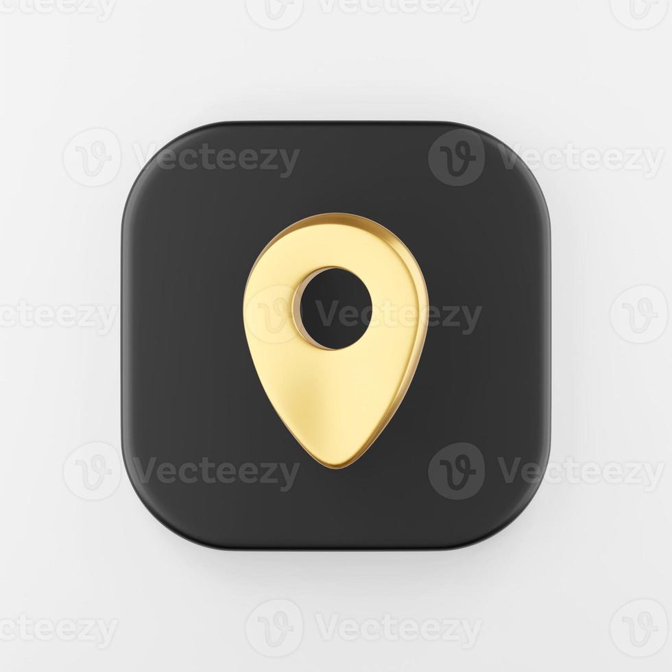 icône de symbole d'or de localisation. Touche de bouton carré noir de rendu 3d, élément d'interface ui ux. photo