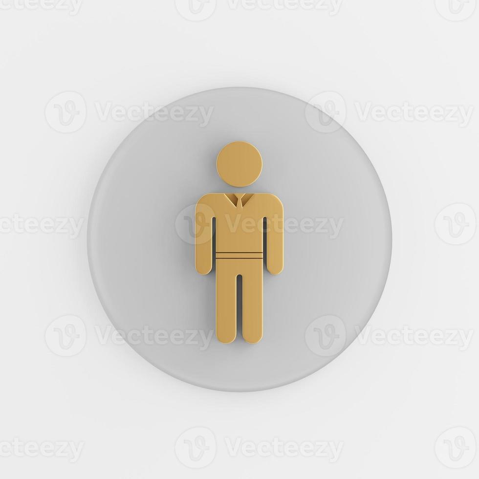 icône or homme en silhouette plate de costume. rendu 3d rond bouton clé gris, élément interface ui ux. photo