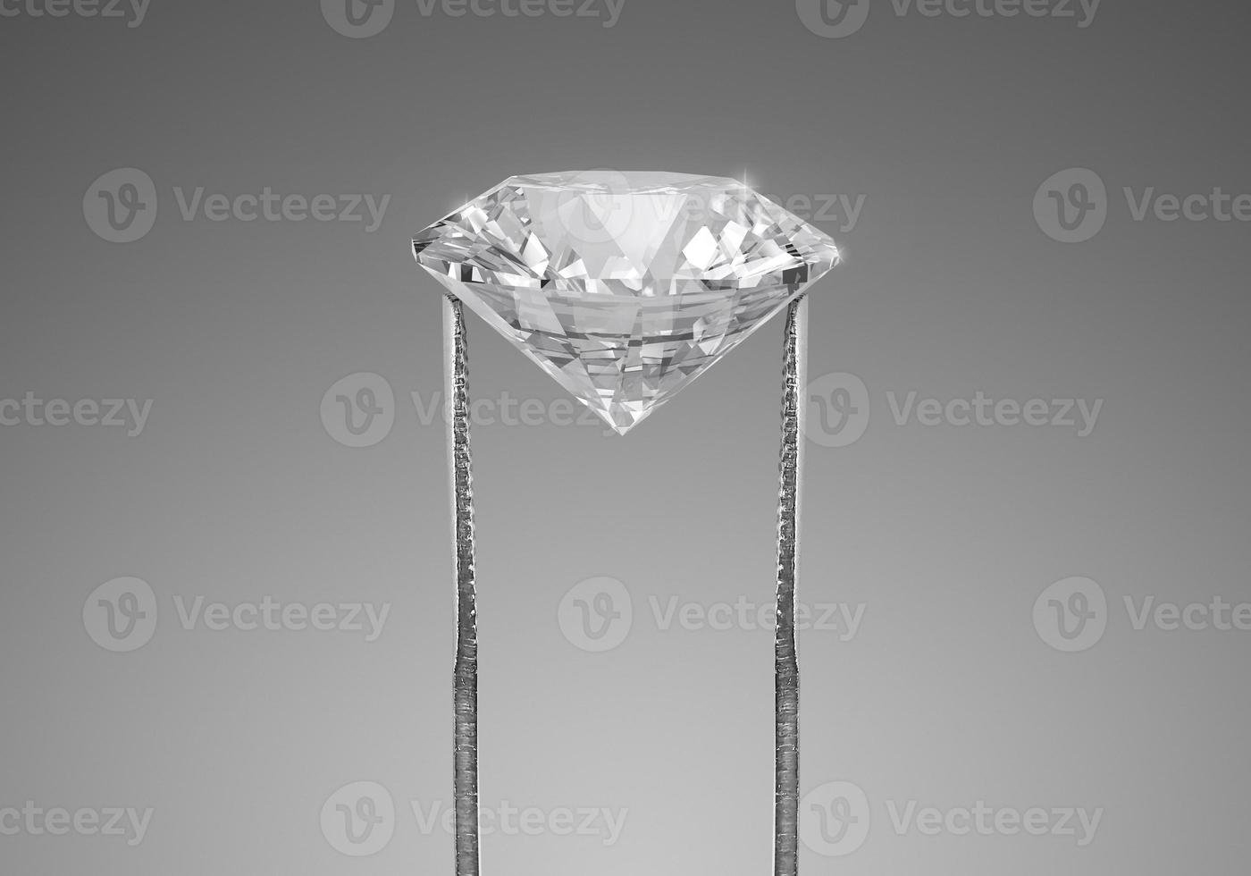 diamant brillant brillant placé sur fond gris dans une pince à diamants. rendu 3D photo
