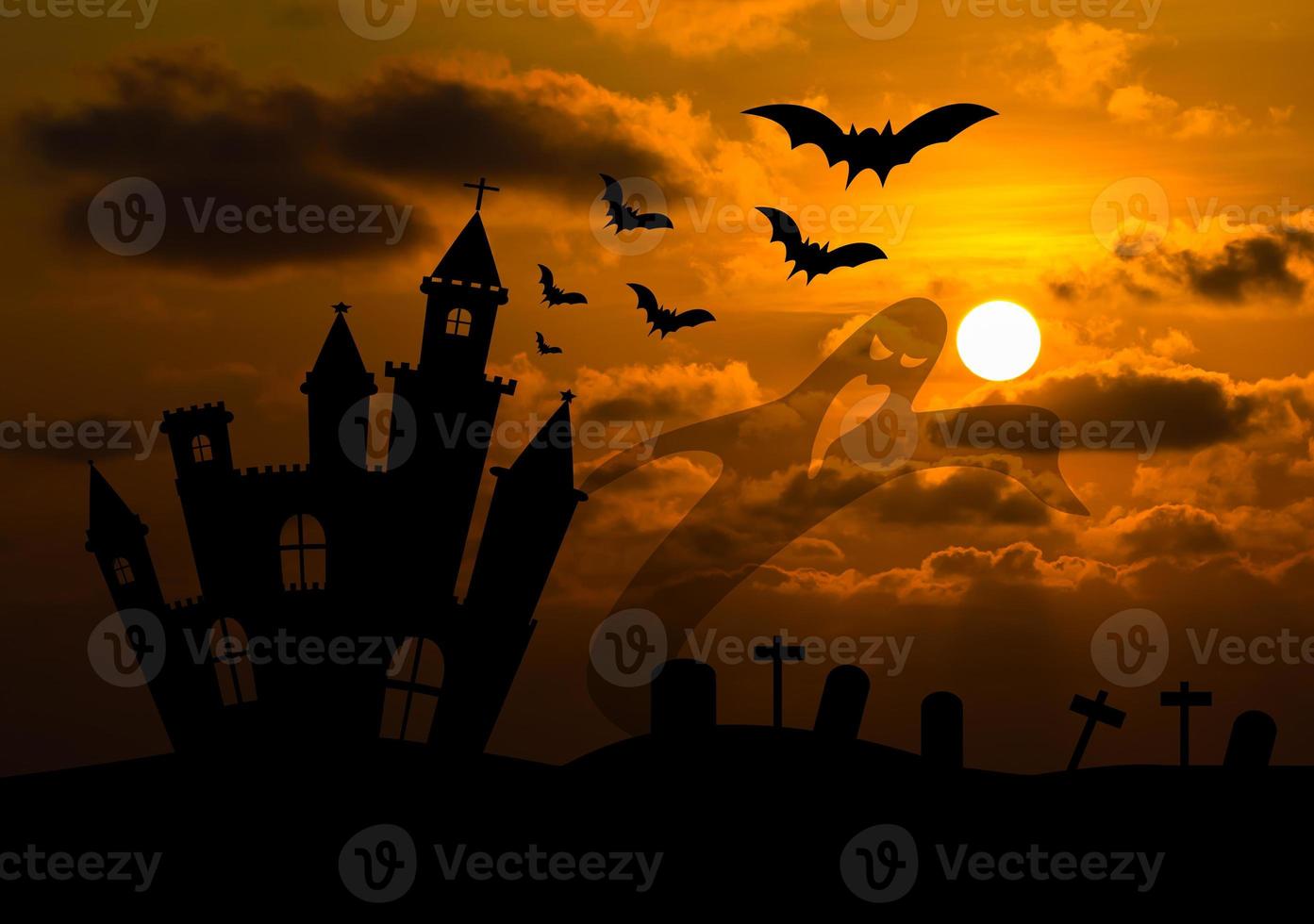silhouette de château dans la nuit d'halloween photo