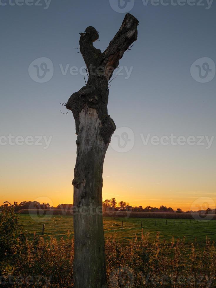 coucher du soleil dans le muensterland allemand photo