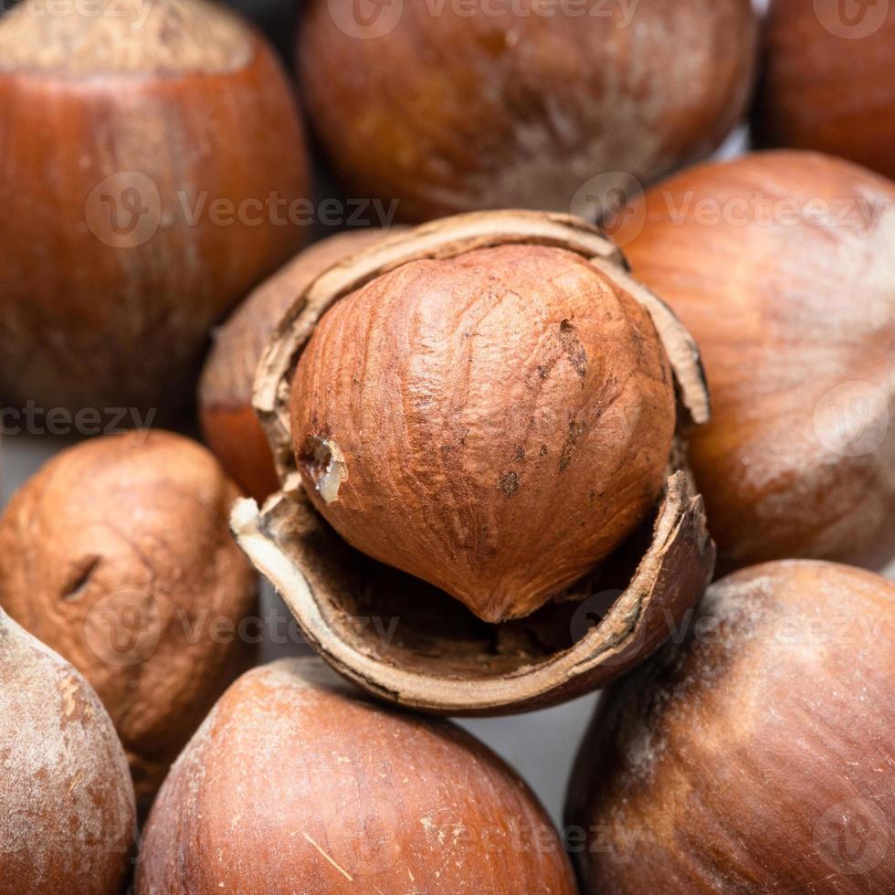 noisettes mûres entières et décortiquées en gros plan photo