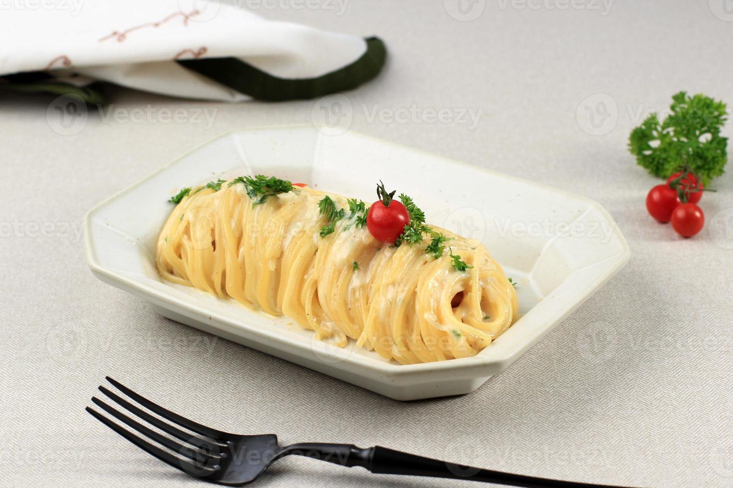 fond de table crème pastaon cheveux d'ange crémeux et cheesy photo
