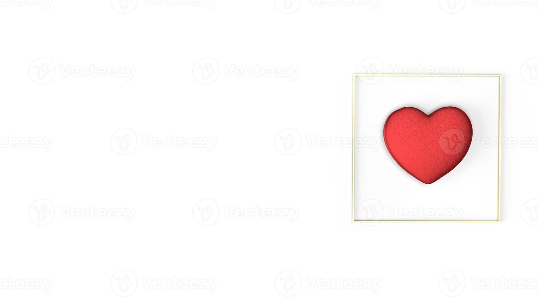 coeur rouge et cadre doré sur fond blanc rendu 3d pour le contenu de la saint-valentin. photo