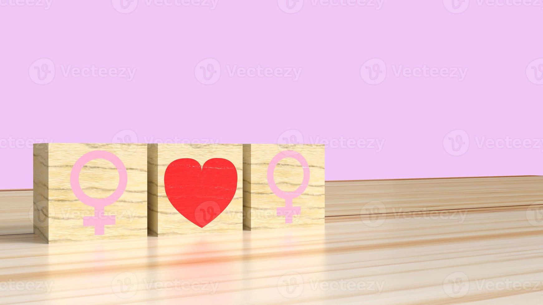 le sexe sur cube en bois avec symbole d'amour rendu 3d pour la saint valentin. photo