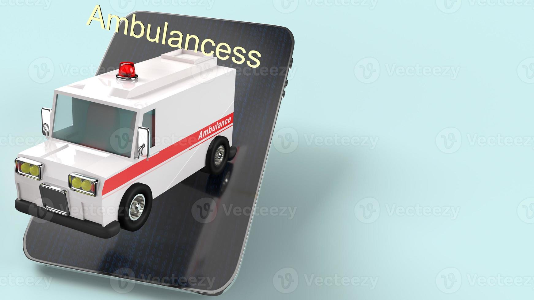 voiture d'ambulance et rendu 3d de tablette pour les applications de soins de santé. photo