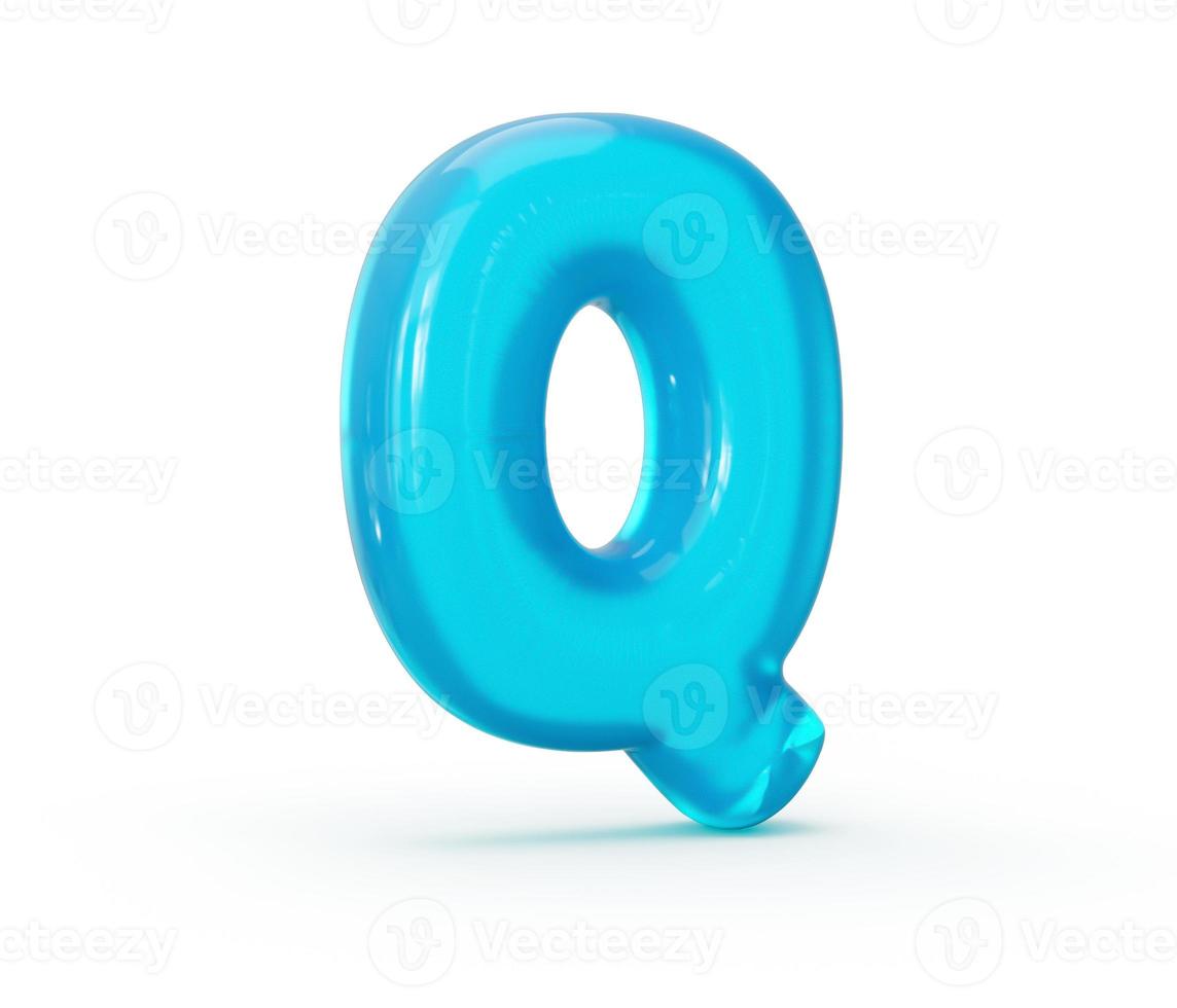aqua blue jelly lettre q isolé sur fond blanc - illustration 3d photo