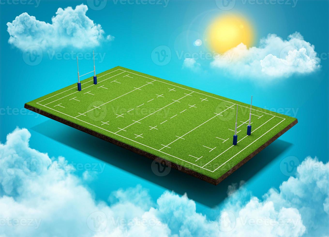 stades de rugby dans le ciel nuages se déplaçant lumière du soleil lumière parasite illustration 3d photo