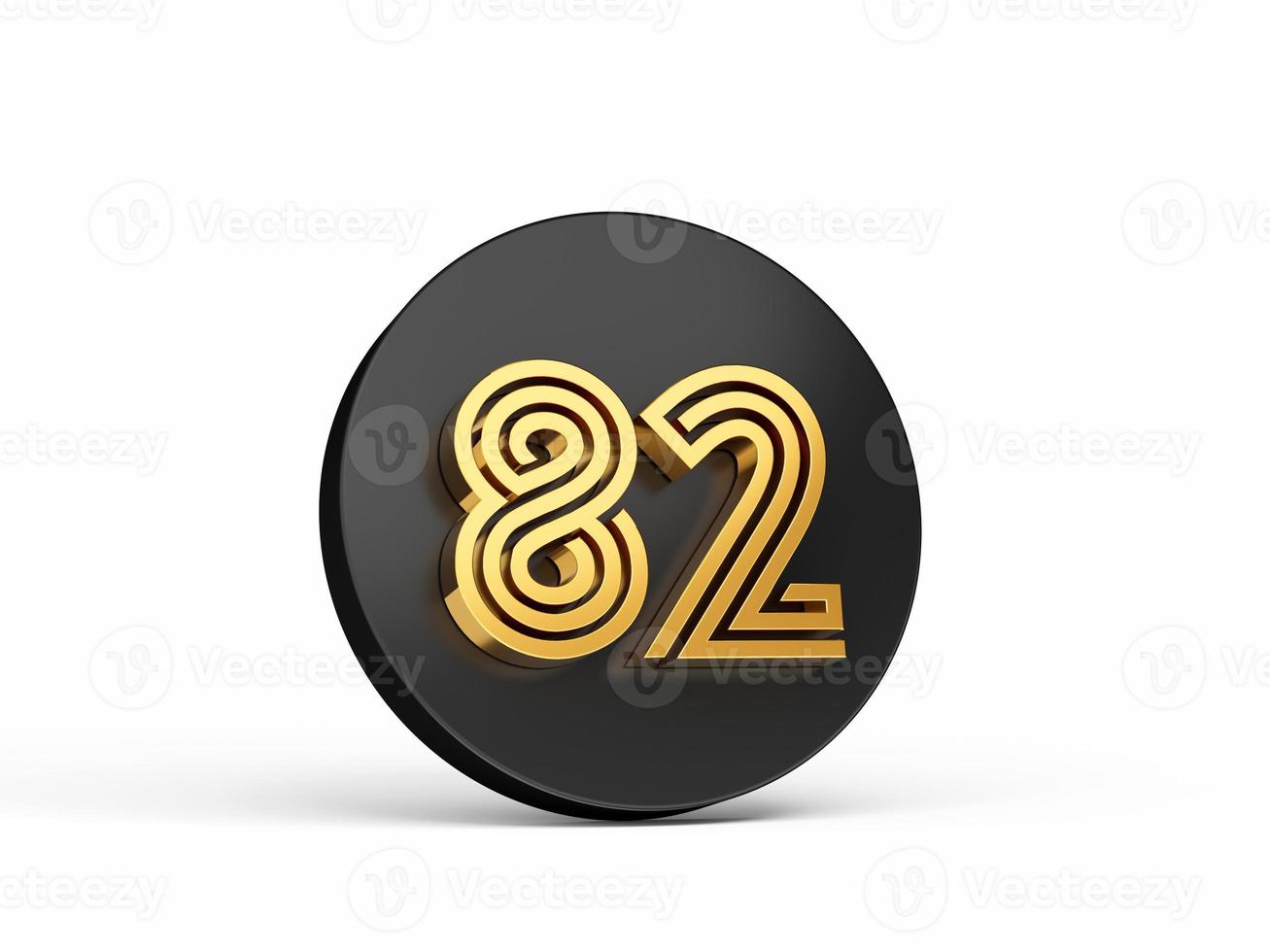 police moderne en or royal. lettre de chiffre 3d élite 82 quatre vingt deux sur l'icône du bouton 3d noir illustration 3d photo
