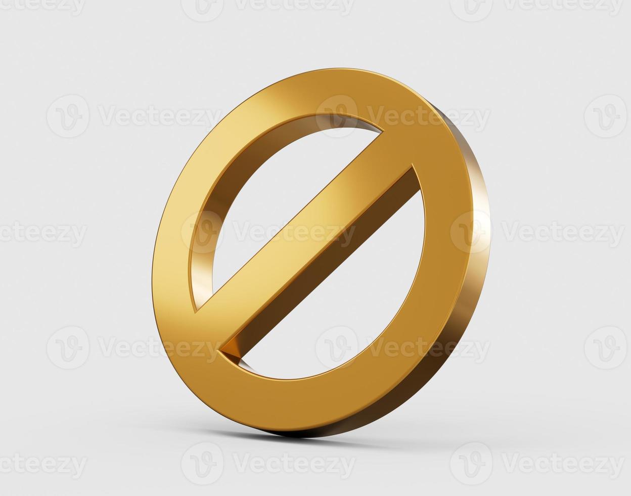 bouton d'icône interdit d'or et aucun symbole ou mauvais symbole isolé sur fond blanc illustration 3d photo