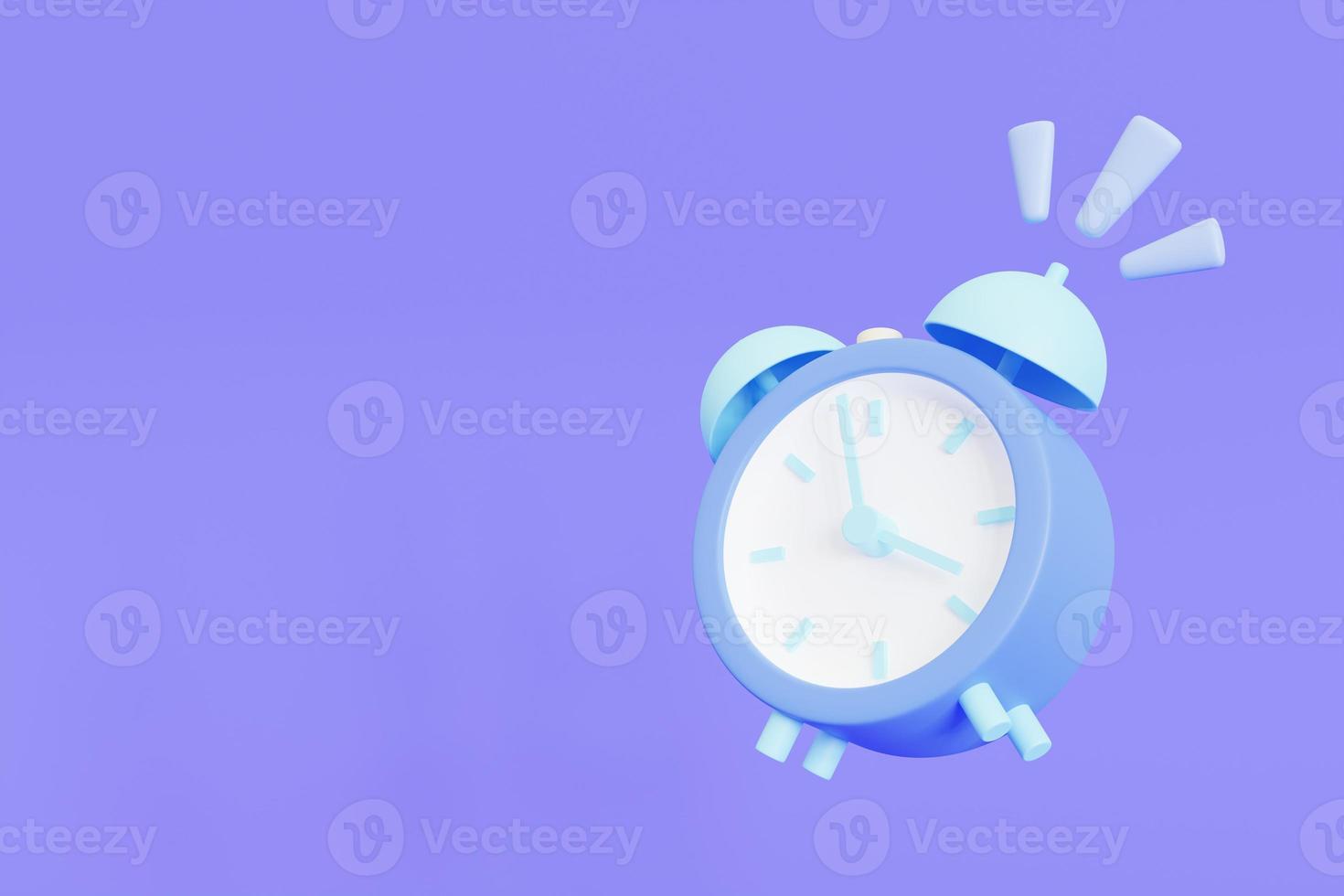 icône de réveil rétro bleu. illustration 3d simple sur fond violet. photo