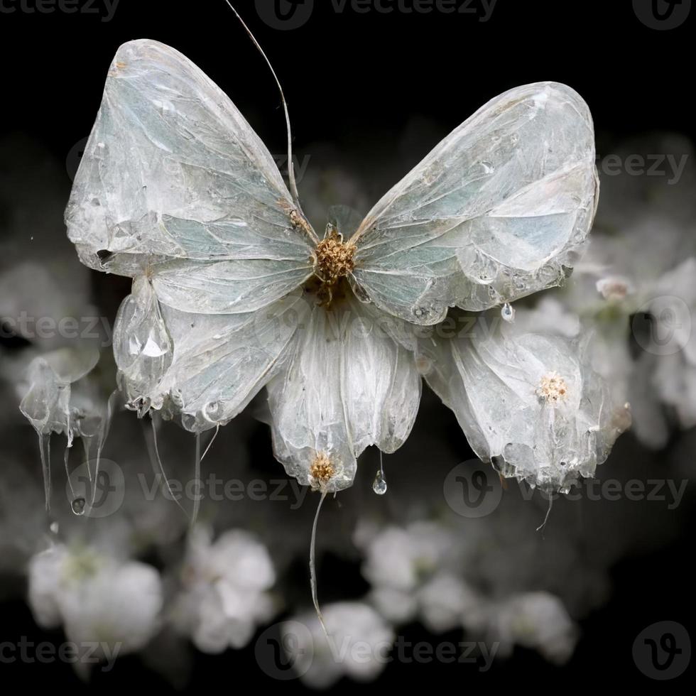 photographie de fleurs blanches et de papillons dégoulinant photo