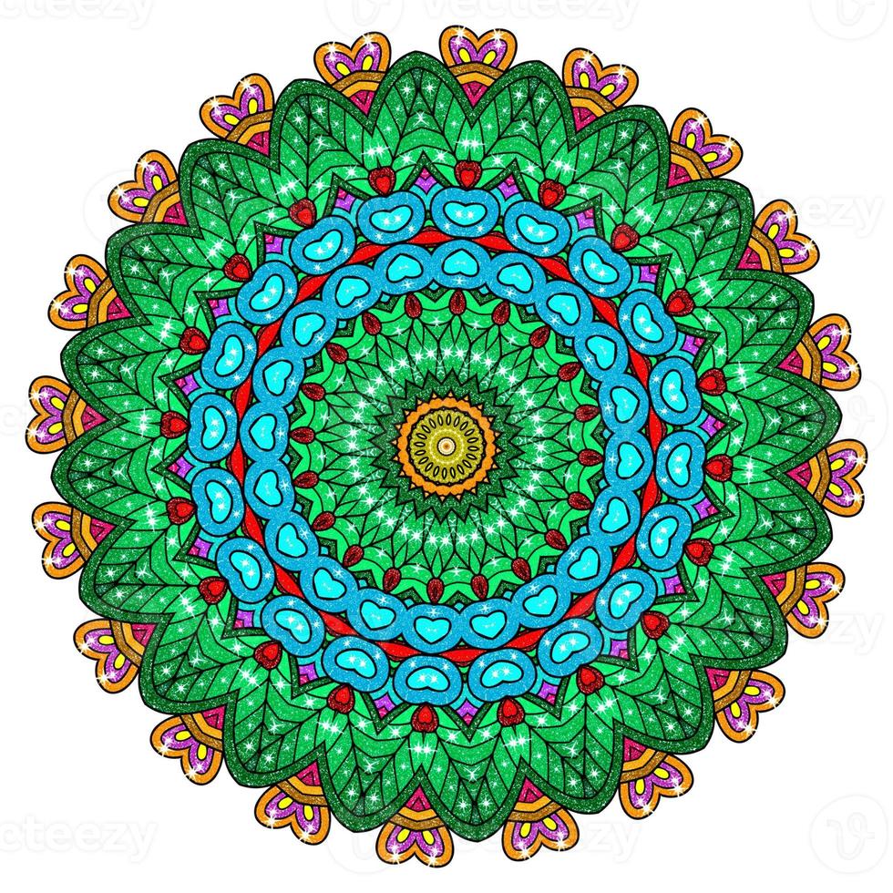 fond de mandala de paillettes multicolores. mandala de paillettes colorées abstraites photo