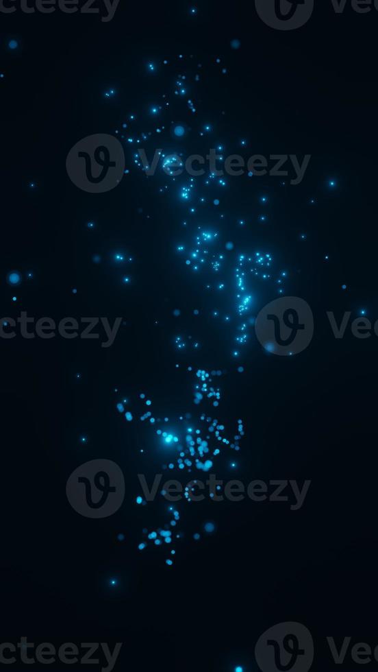 particules incandescentes bleues abstraites floues sur fond vertical sombre rendu 3d photo