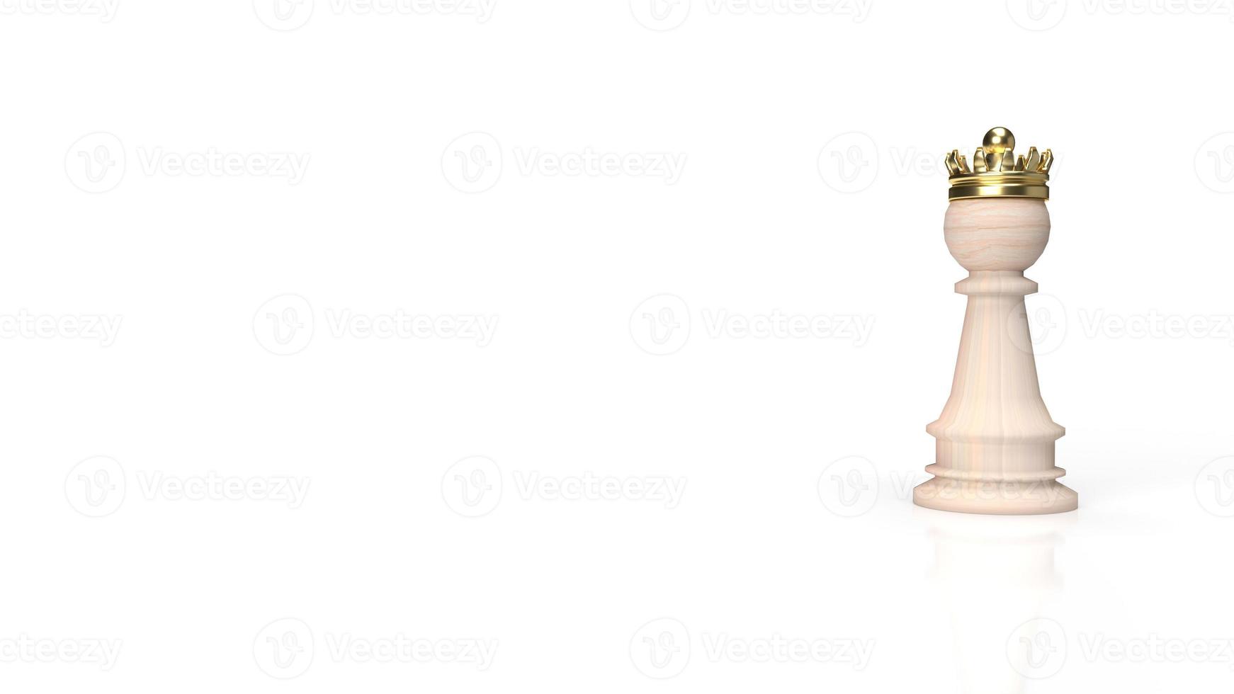 les échecs en bois et la couronne d'or sur fond blanc pour le rendu 3d du contenu commercial. photo