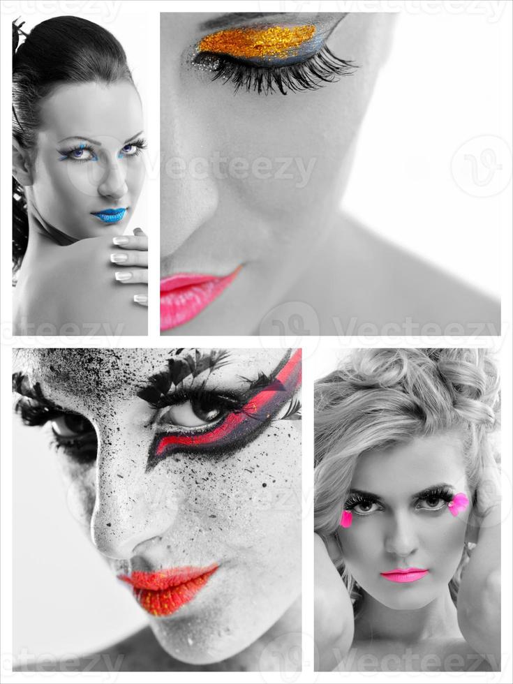 collage photo d'une belle femme avec un maquillage de luxe