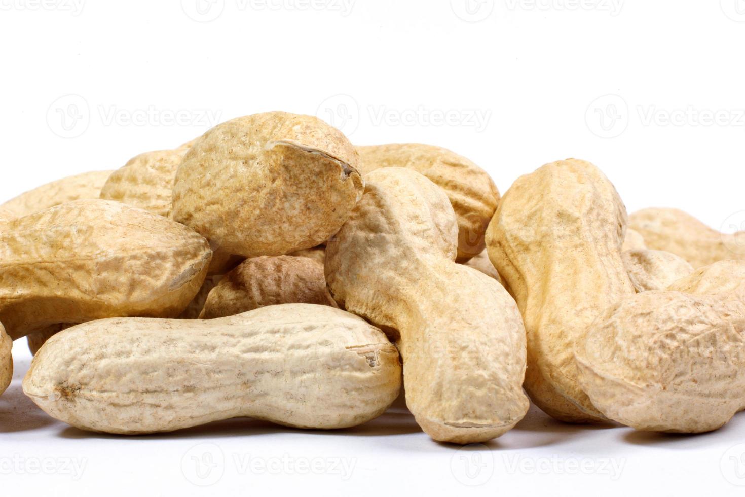 cacahuètes en coque et sur fond blanc. photo