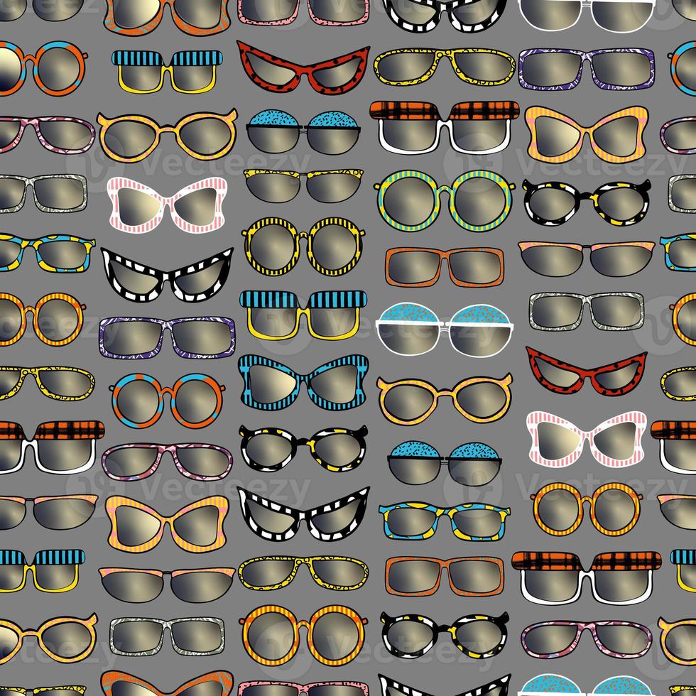 collection de modèles sans couture de lunettes de soleil colorées isolées simples différentes formes de cadres dessinés à la main photo