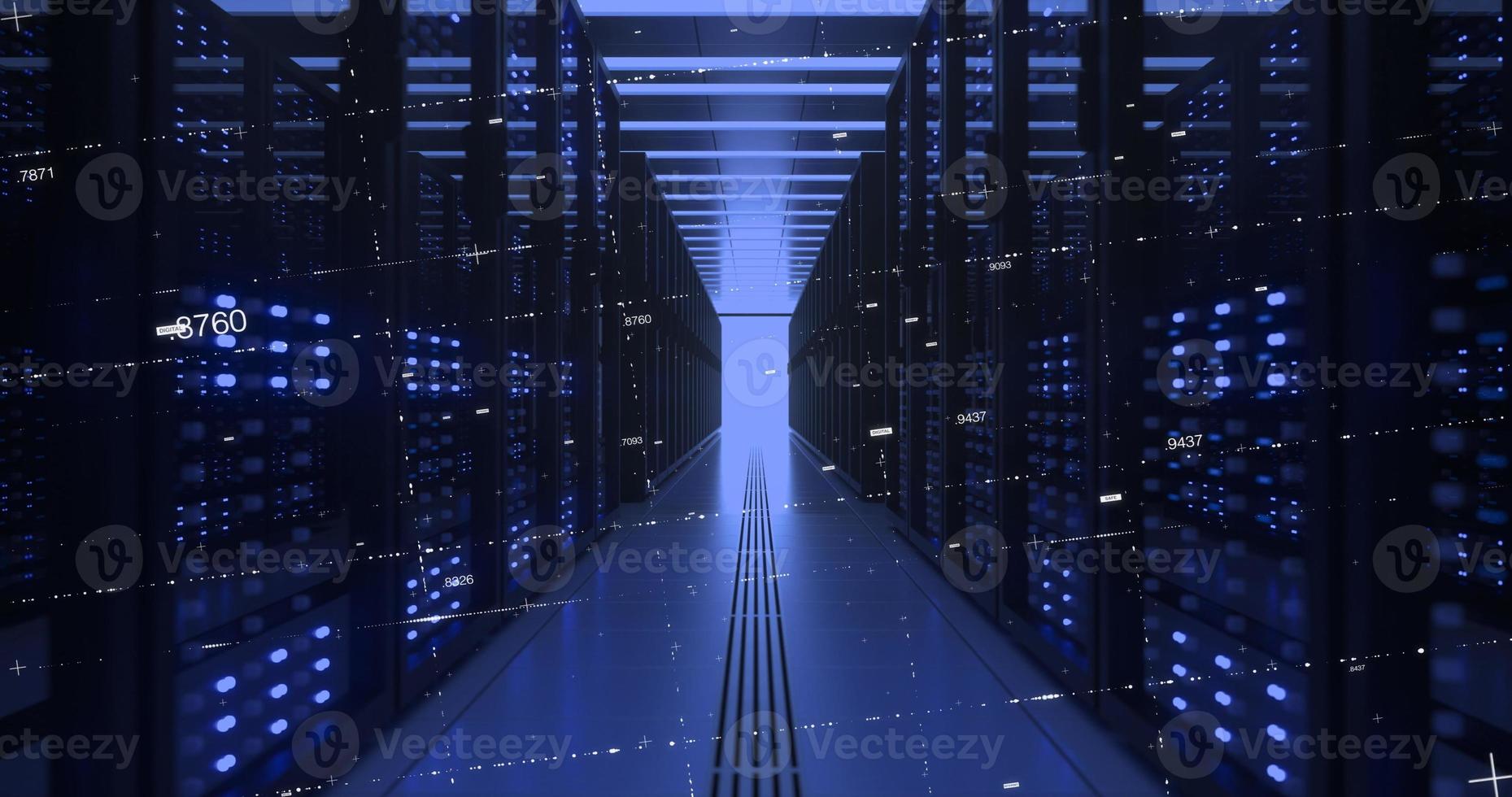racks informatiques du centre de données dans la salle des serveurs de sécurité du réseau exploitation minière de crypto-monnaie photo