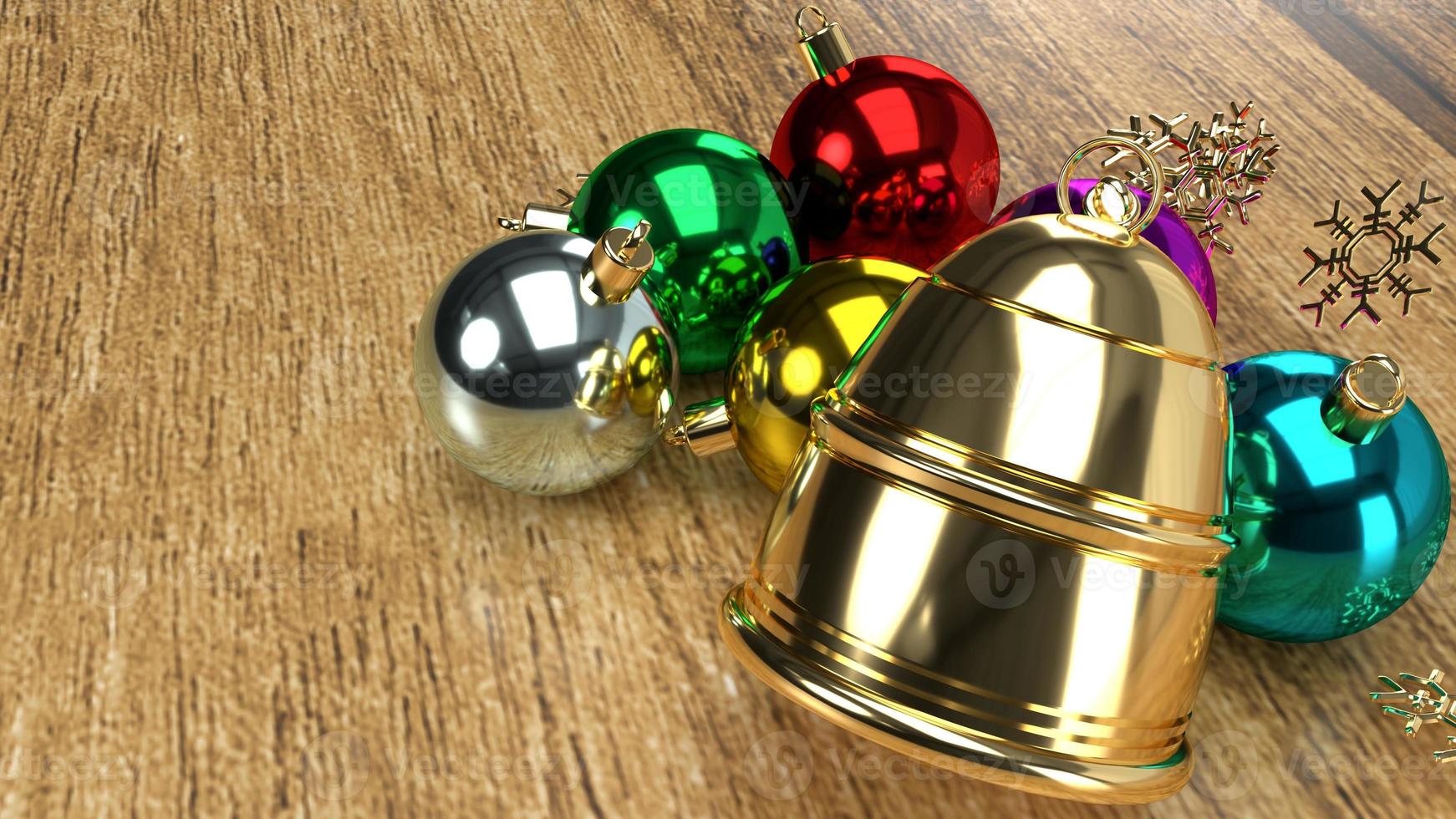 boule de noël et cloche d'or rendu 3d pour le contenu des vacances. photo