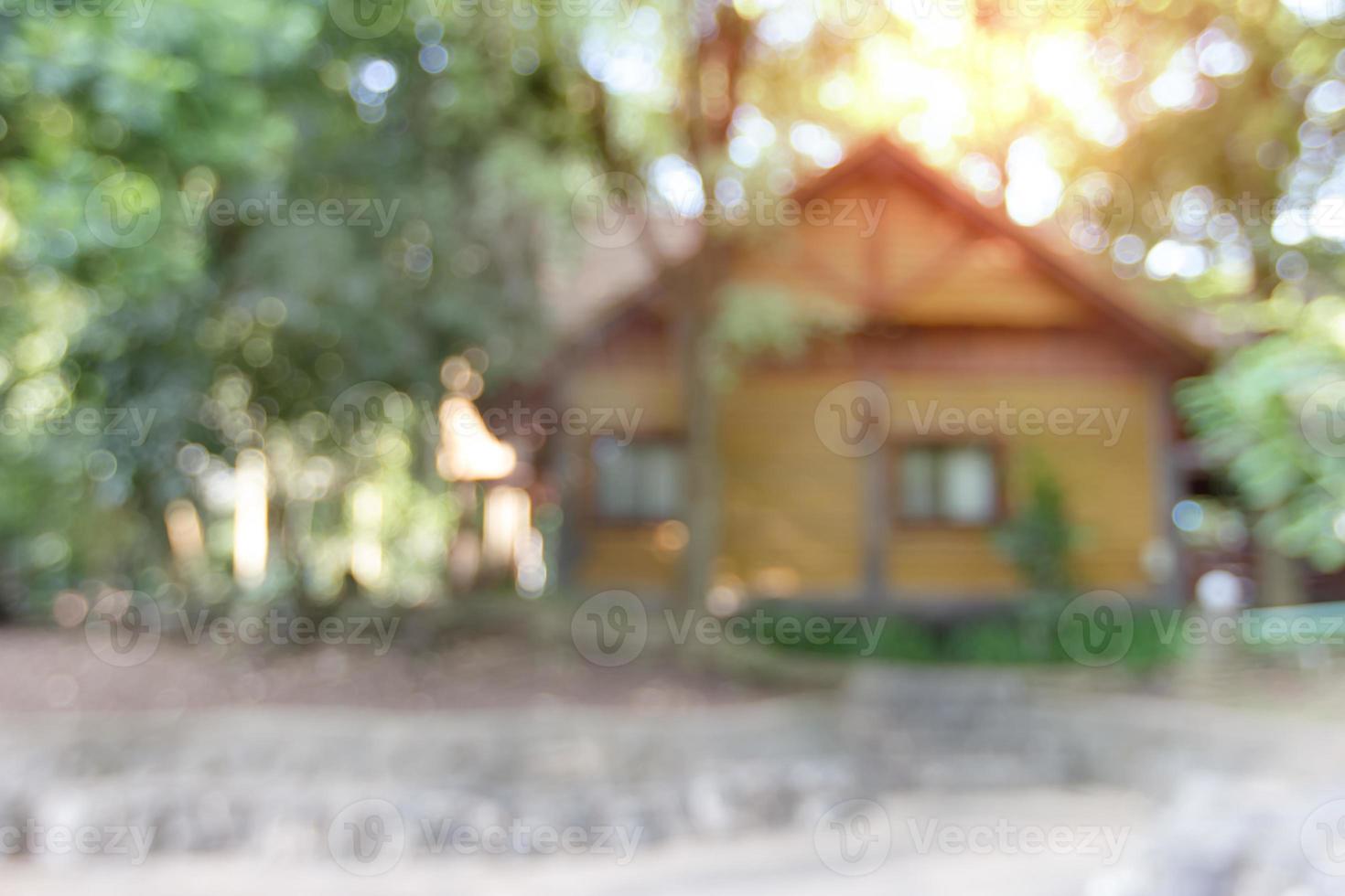 maison floue dans le fond de la forêt photo