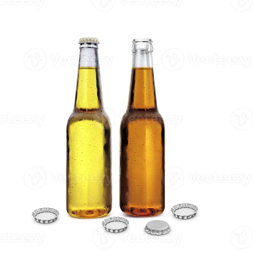 bouteille de bière ouverte et fermée isolée sur fond blanc. rendu 3D photo