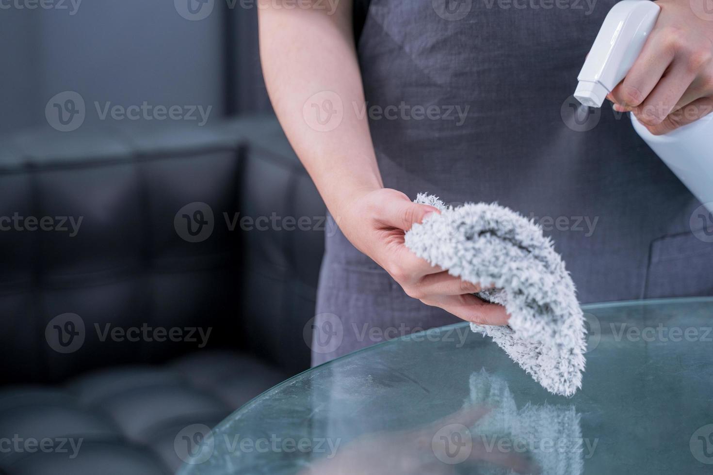 jeune femme tient un flacon pulvérisateur, un chiffon pour nettoyer,  essuyer la surface d'hébergement de l'étagère de l'armoire métallique de  bureau, gros plan, mode de vie, concept d'antibactérien. 10787890 Photo de  stock