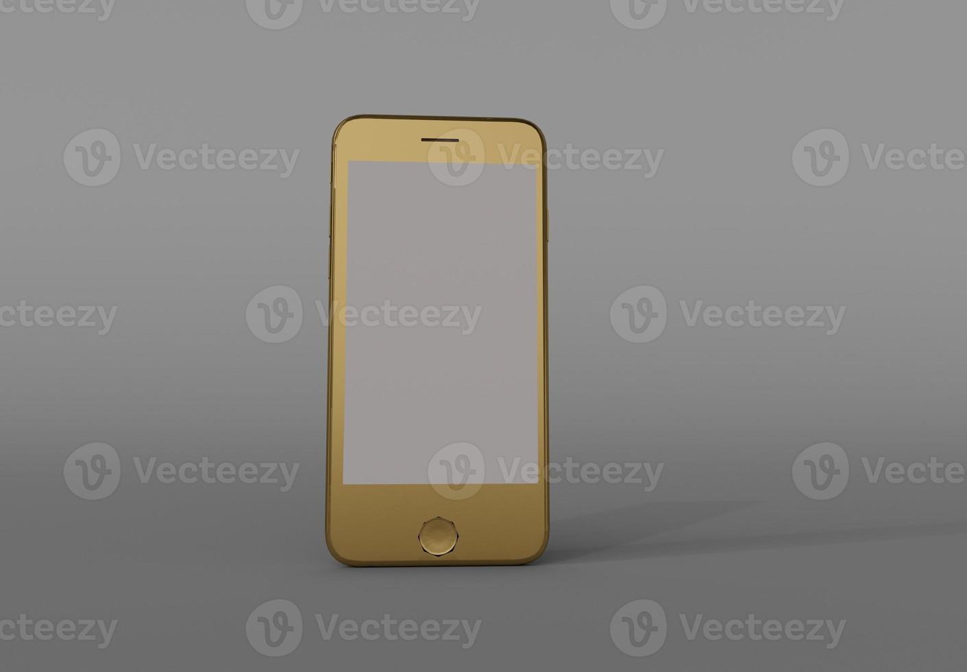 rendu 3d du smartphone couleur or avec écran blanc, élément de conception, sur fond blanc photo