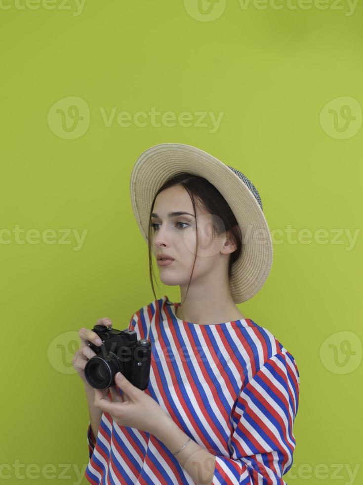 portrait d'une belle femme photographe en gros plan photo