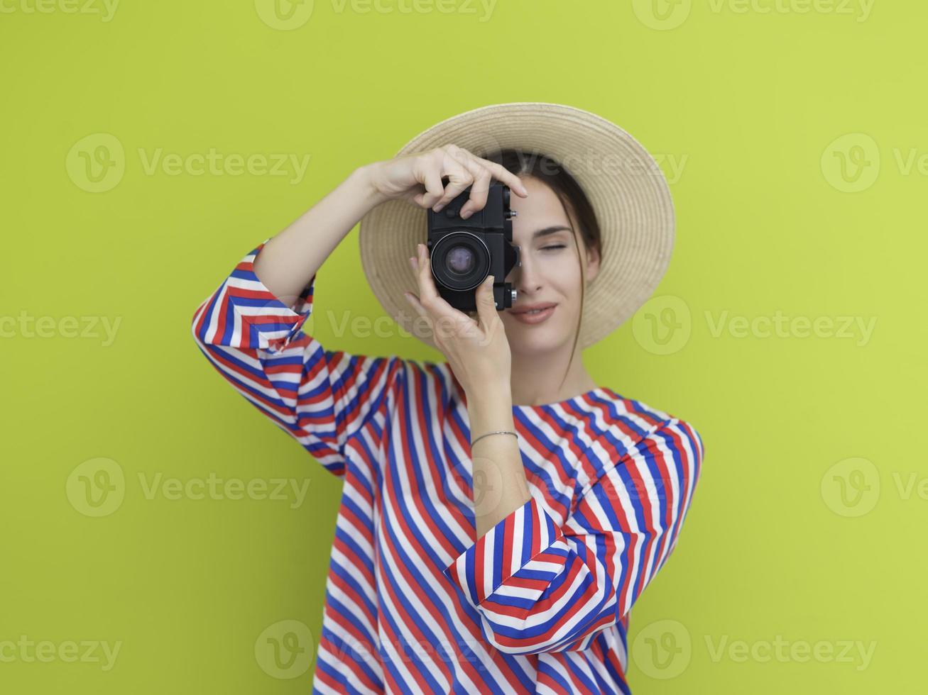 portrait d'une belle femme photographe prise de vue en gros plan photo