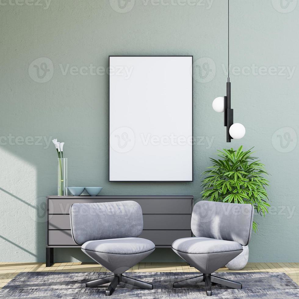 cadre d'affiche maquette dans un intérieur moderne entièrement meublé fond de chambres, salon, photo