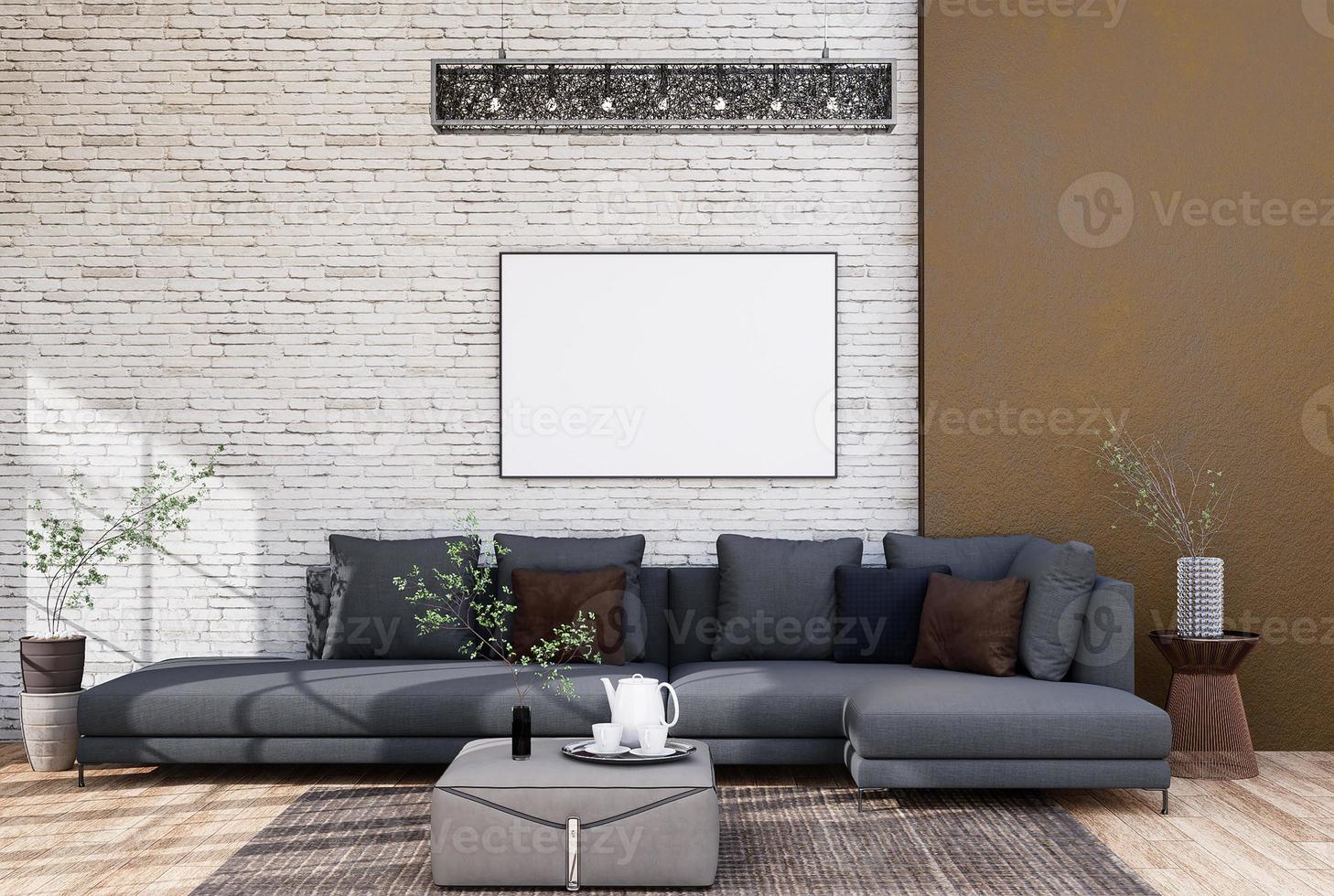 cadre d'affiche maquette dans un intérieur moderne entièrement meublé fond de chambres, salon, photo