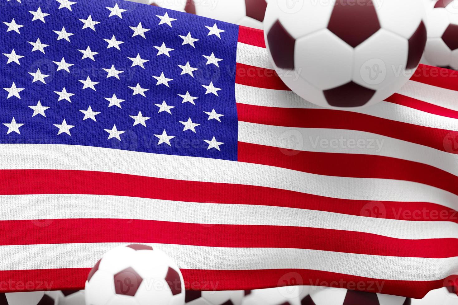 drapeau américain avec ballon. illustration de rendu 3d minimal de football 2022 photo