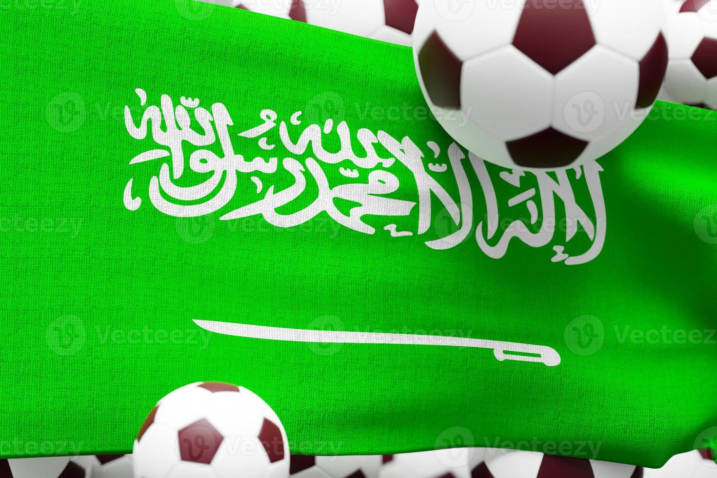drapeau de l'arabie saoudite avec ballon. illustration de rendu 3d minimal de football 2022 photo