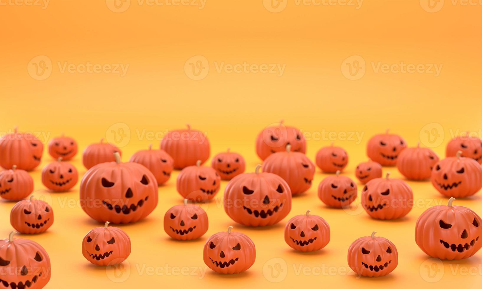 festival d'halloween avec beaucoup de citrouilles d'halloween sur fond orange. photo