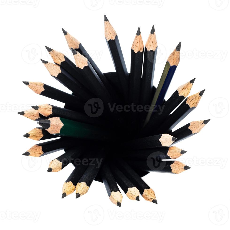 vue de dessus de nombreux crayons graphite dans un support rond photo