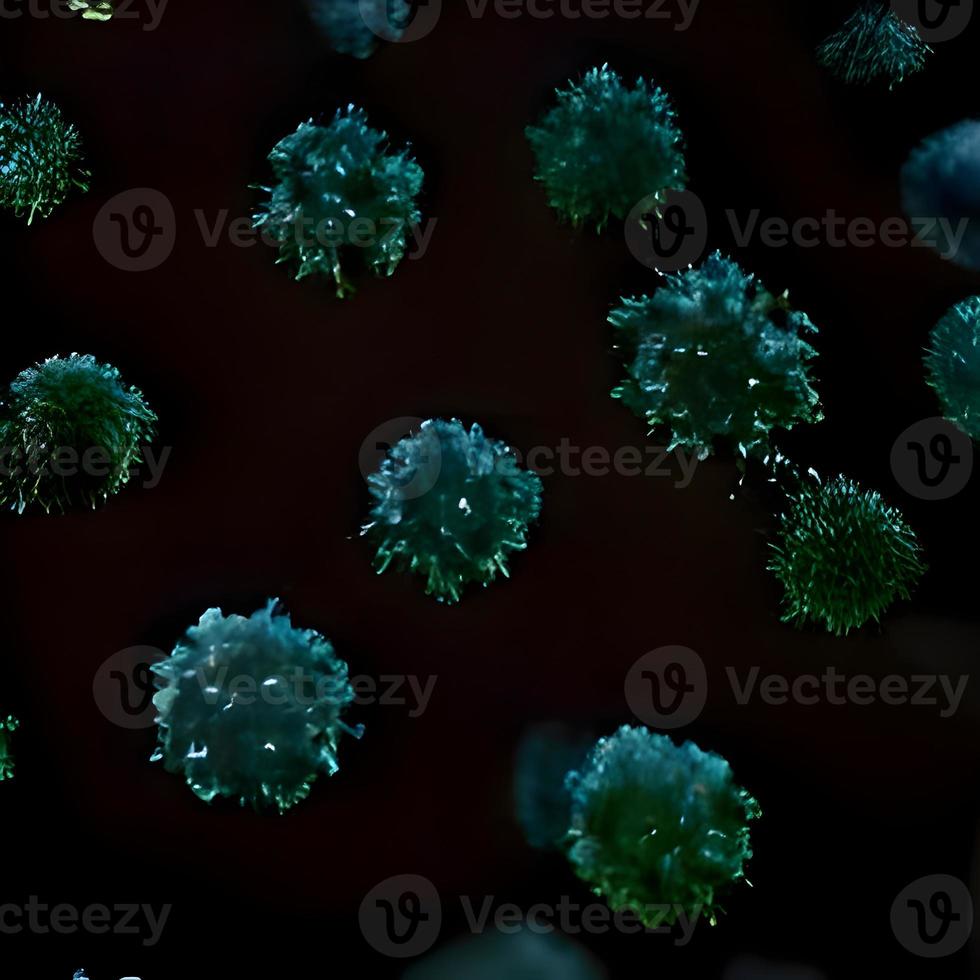 covid-19, éclosion de coronavirus, virus flottant dans un environnement cellulaire, fond de grippe coronavirus, épidémie de maladie virale, rendu 3d du virus, illustration de l'organisme, virus vu micro photo