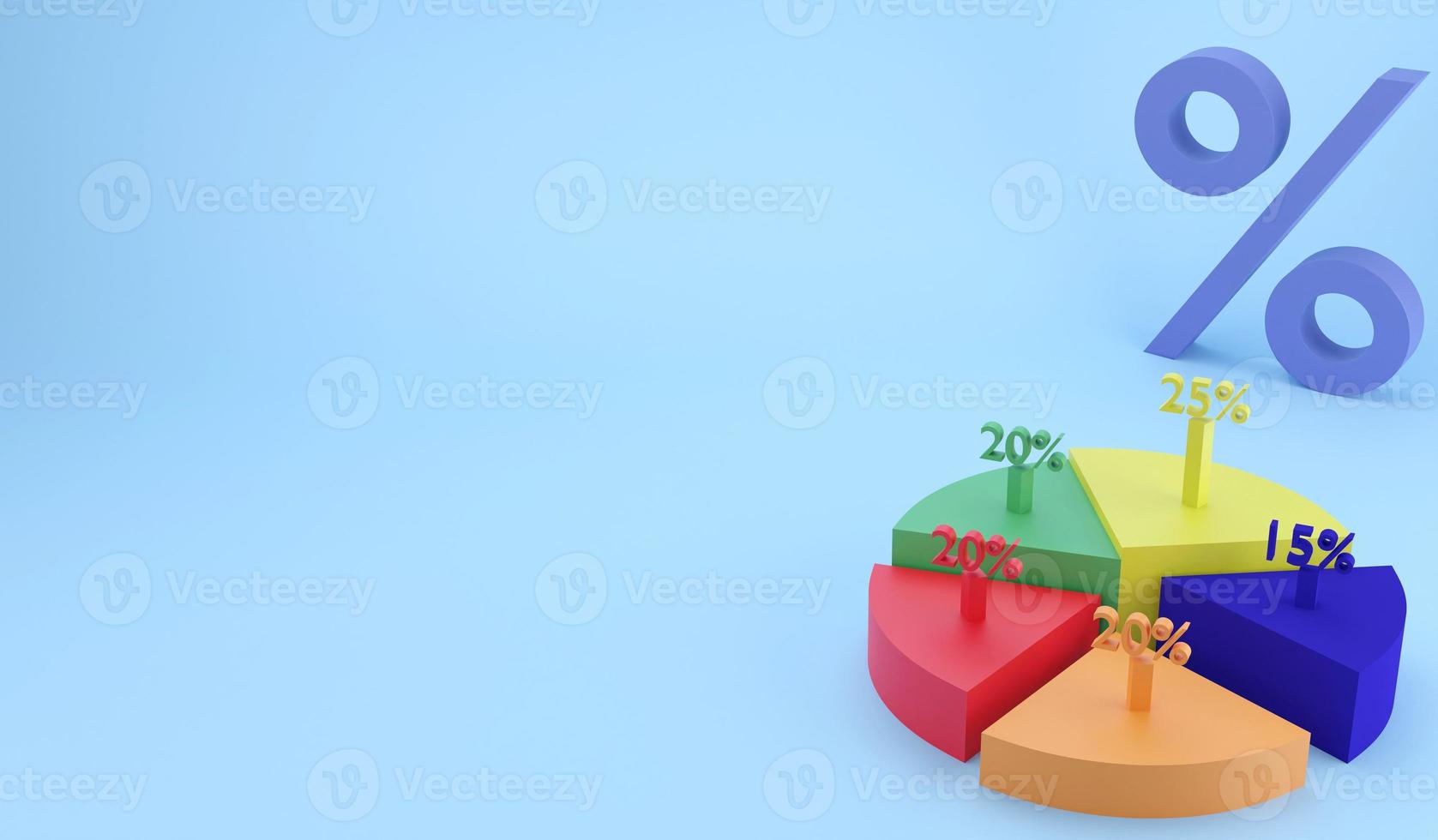 Morceau de rendu 3D de camembert. pourcentage d'illustration 3d du concept de planification d'entreprise sur fond bleu photo