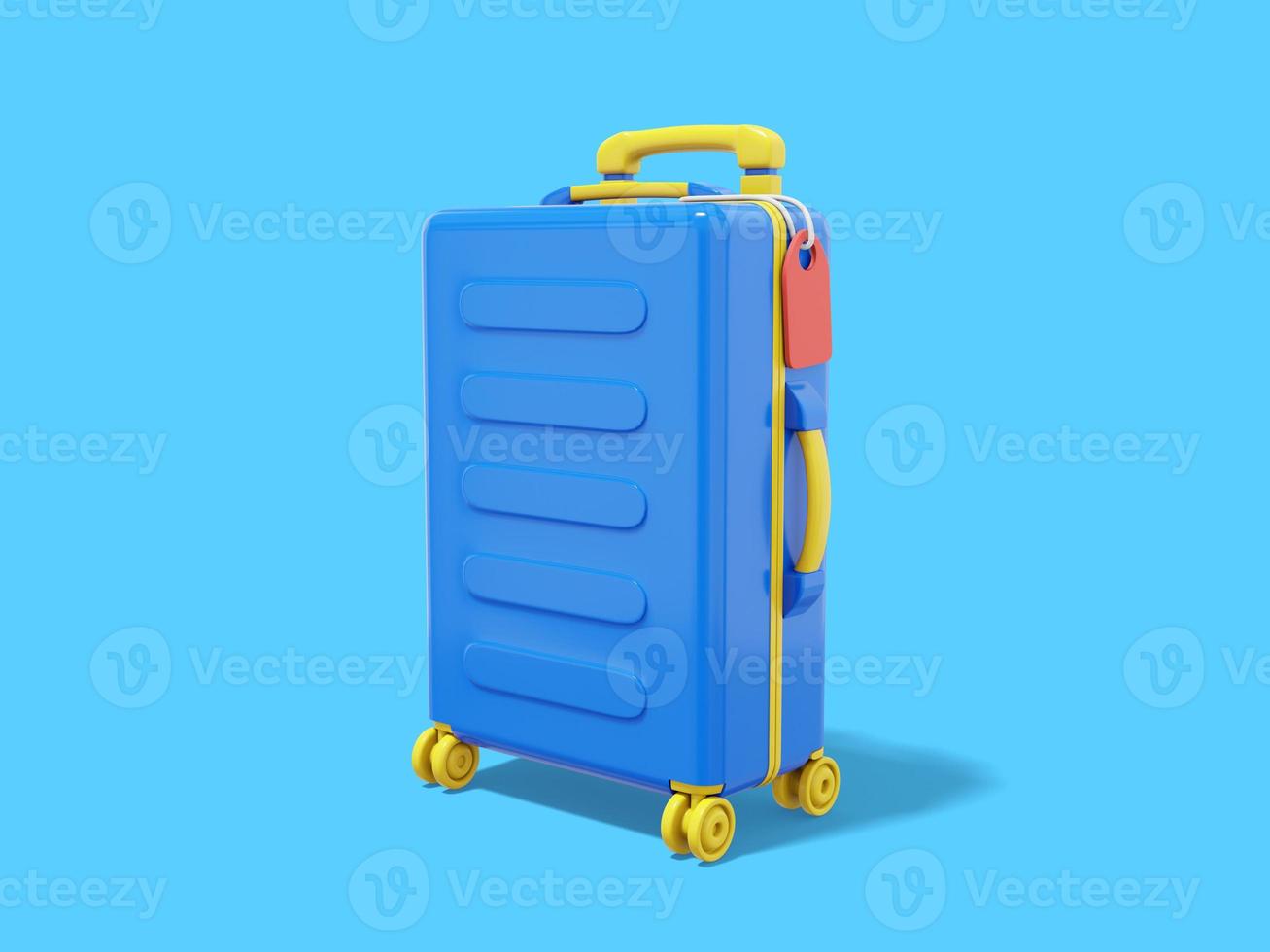 valise multicolore sur fond bleu. bagages de voyage. rendu 3d. photo