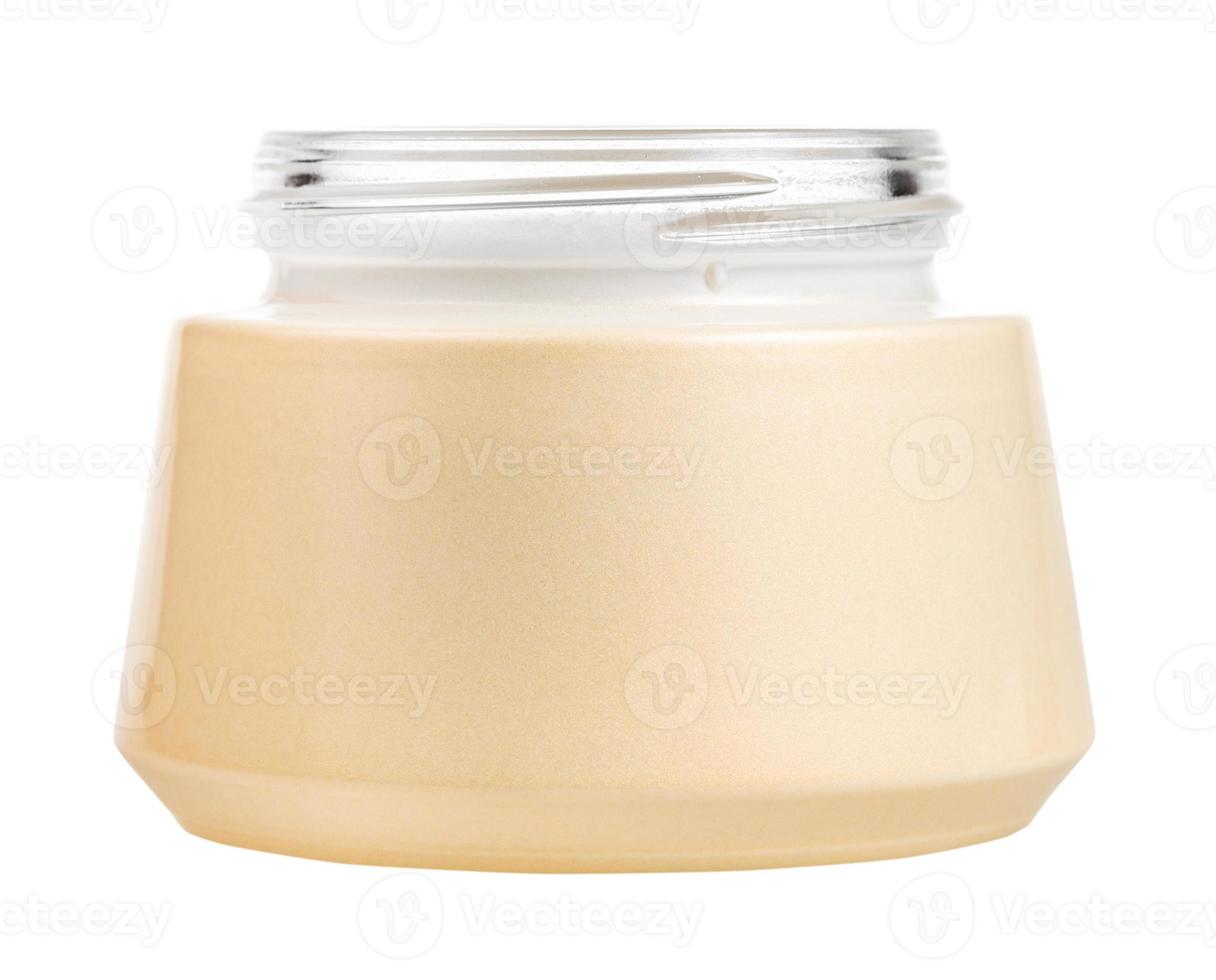 vue latérale du pot brillant ouvert pour la crème cosmétique photo