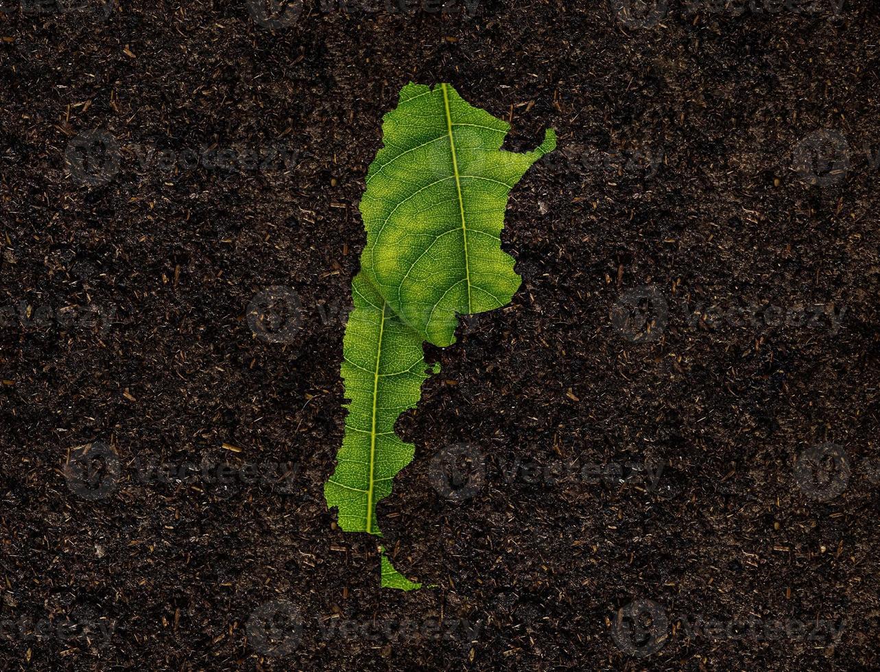 carte de l'argentine faite de feuilles vertes sur le concept d'écologie de fond de sol photo