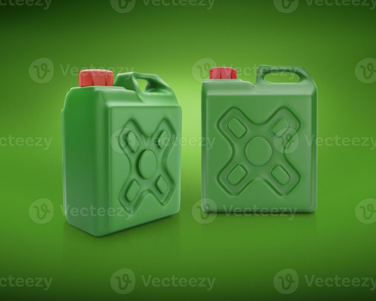 emballage vide gallon en plastique vert sur fond vert. rendu 3D photo