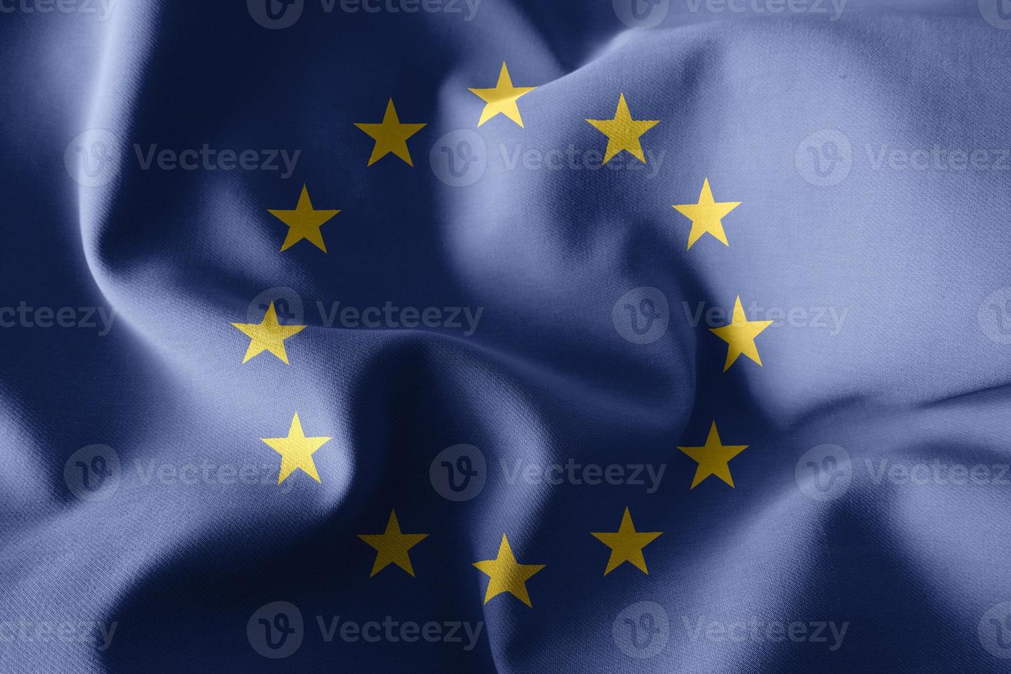 Rendu 3d agitant le drapeau de soie de l'union européenne photo