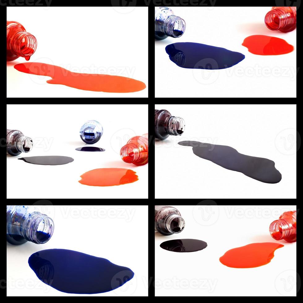 renversé une bouteille d'encre bleue, rouge et noire photo