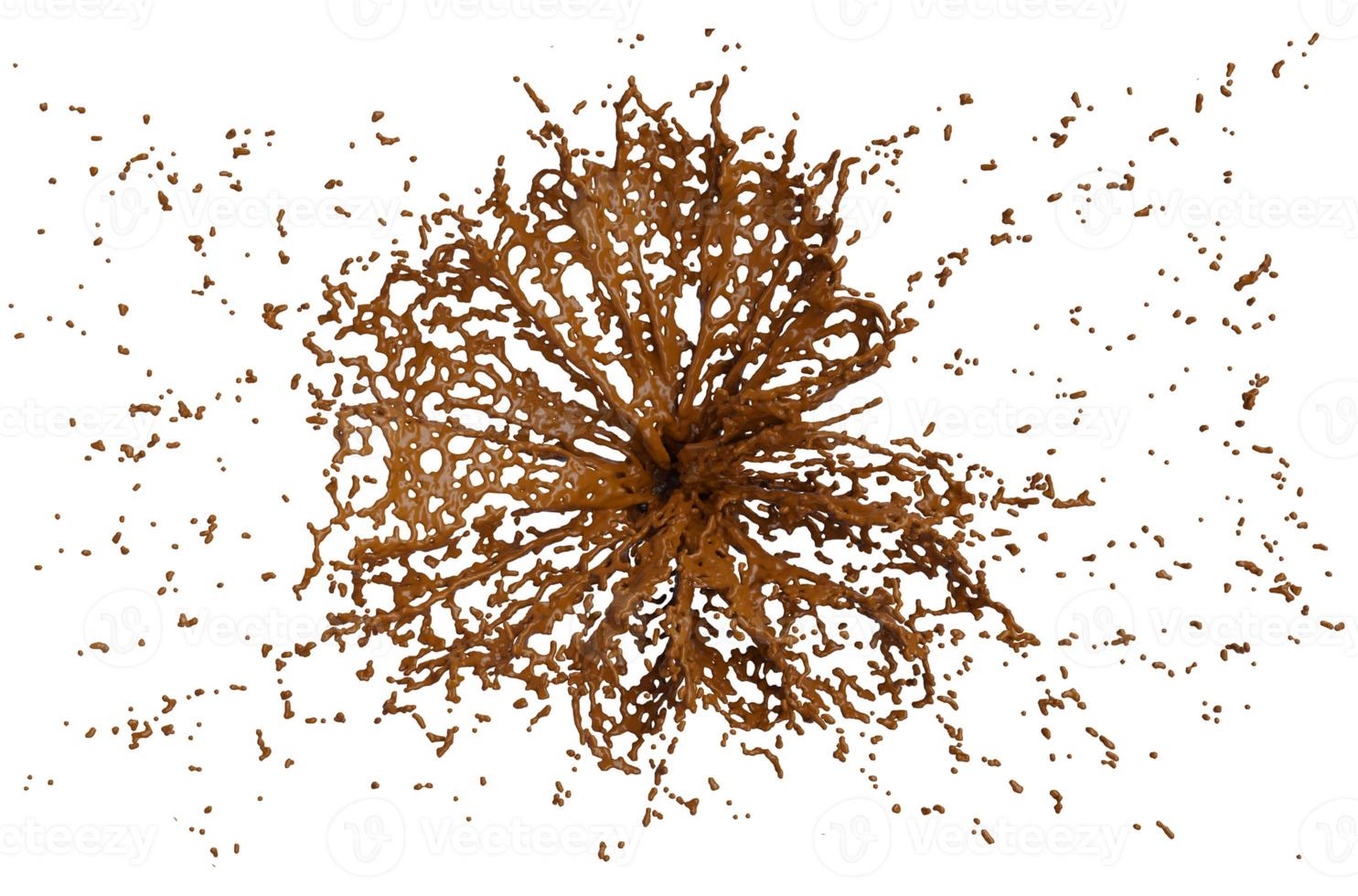 éclaboussure de chocolat avec rendu 3d de gouttelettes. Illustration 3D. photo